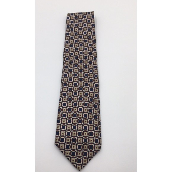 Andhurst Mens Tie 100% Silk Dark Navy Cream Burgundy Geometric Design - Picture 1 of 6